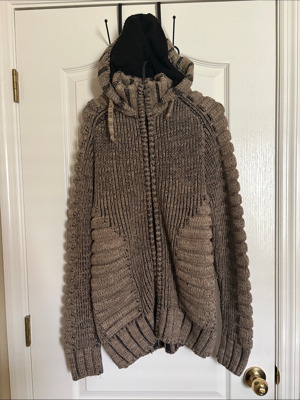 Aston Martin Racing By Hackett Zip-Up Hooded Knit Sweater in Taupe